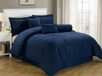 Navy Blue Self-Stripe Fitted Sheet