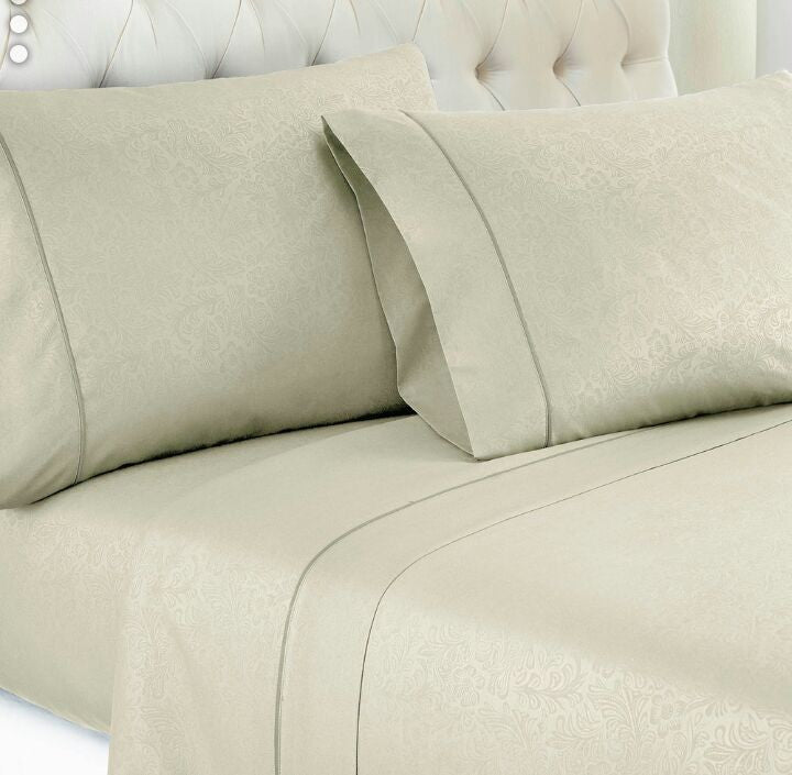 Ivory Embossed Damask Vine Fitted Sheet