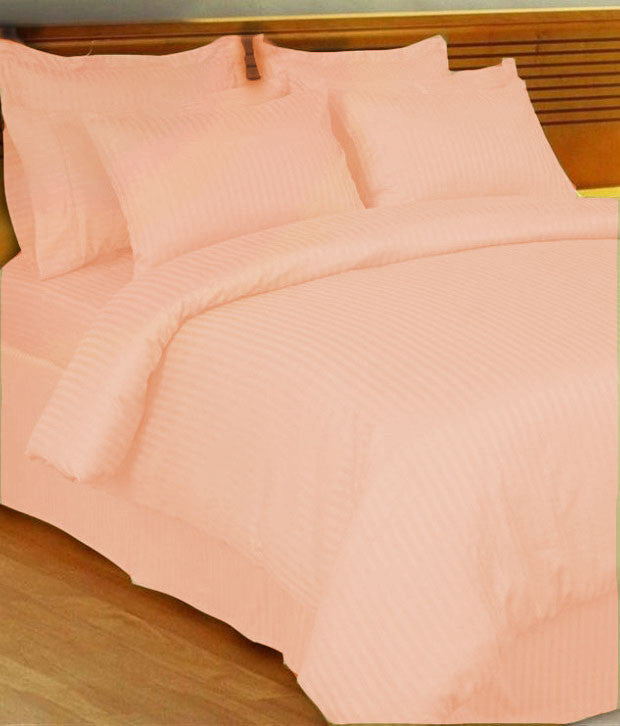 Peach Self-Stripe Fitted Sheet